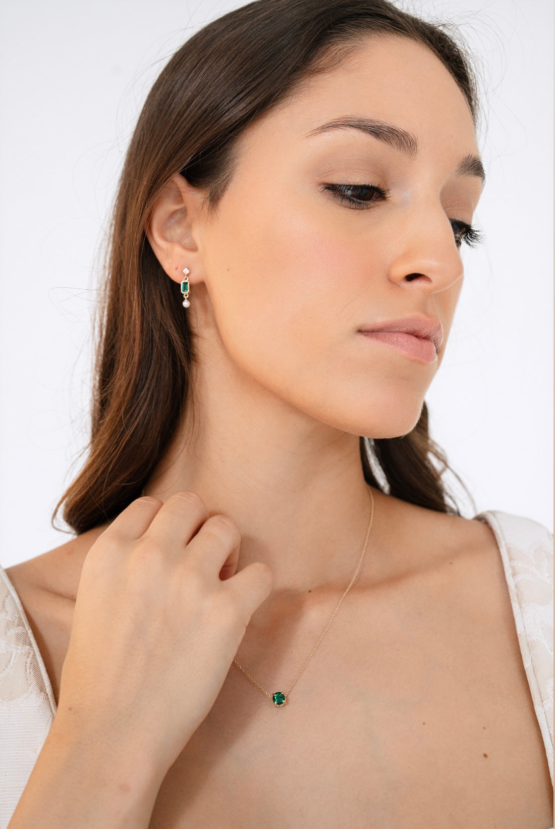 14K Lab-Grown Gemstone, Cultured White Akoya Pearl & .05 CTW Natural Diamond Earrings
