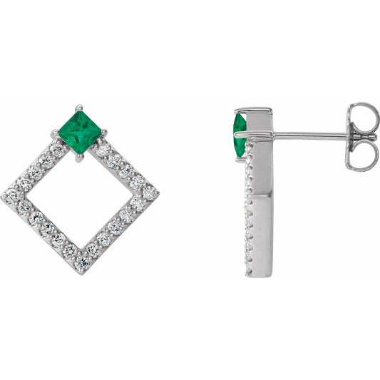 14K Natural Emerald & 1/3 CTW Natural Diamond Earrings