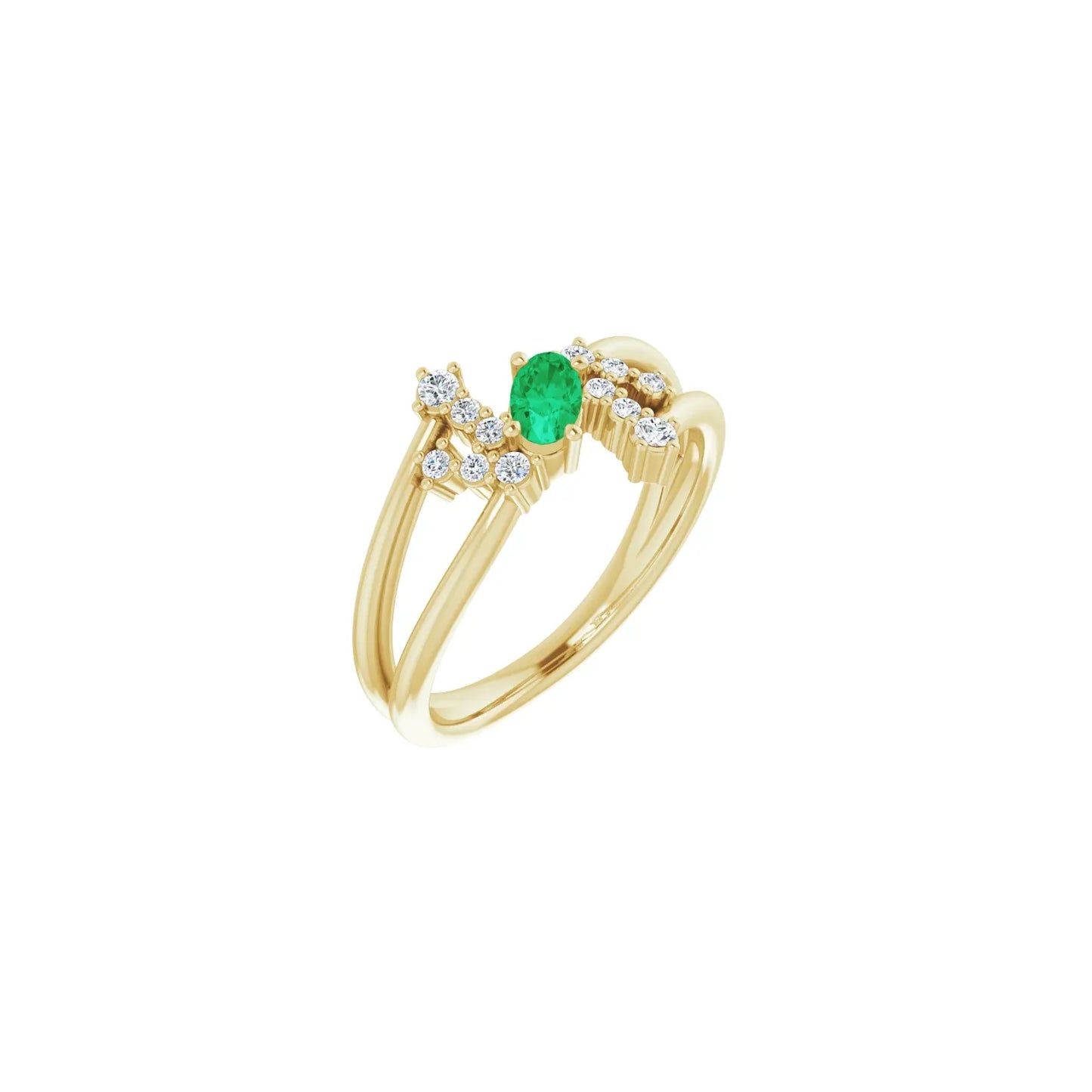 14K Natural Emerald & 1/8 CTW Natural Diamond Bypass Ring