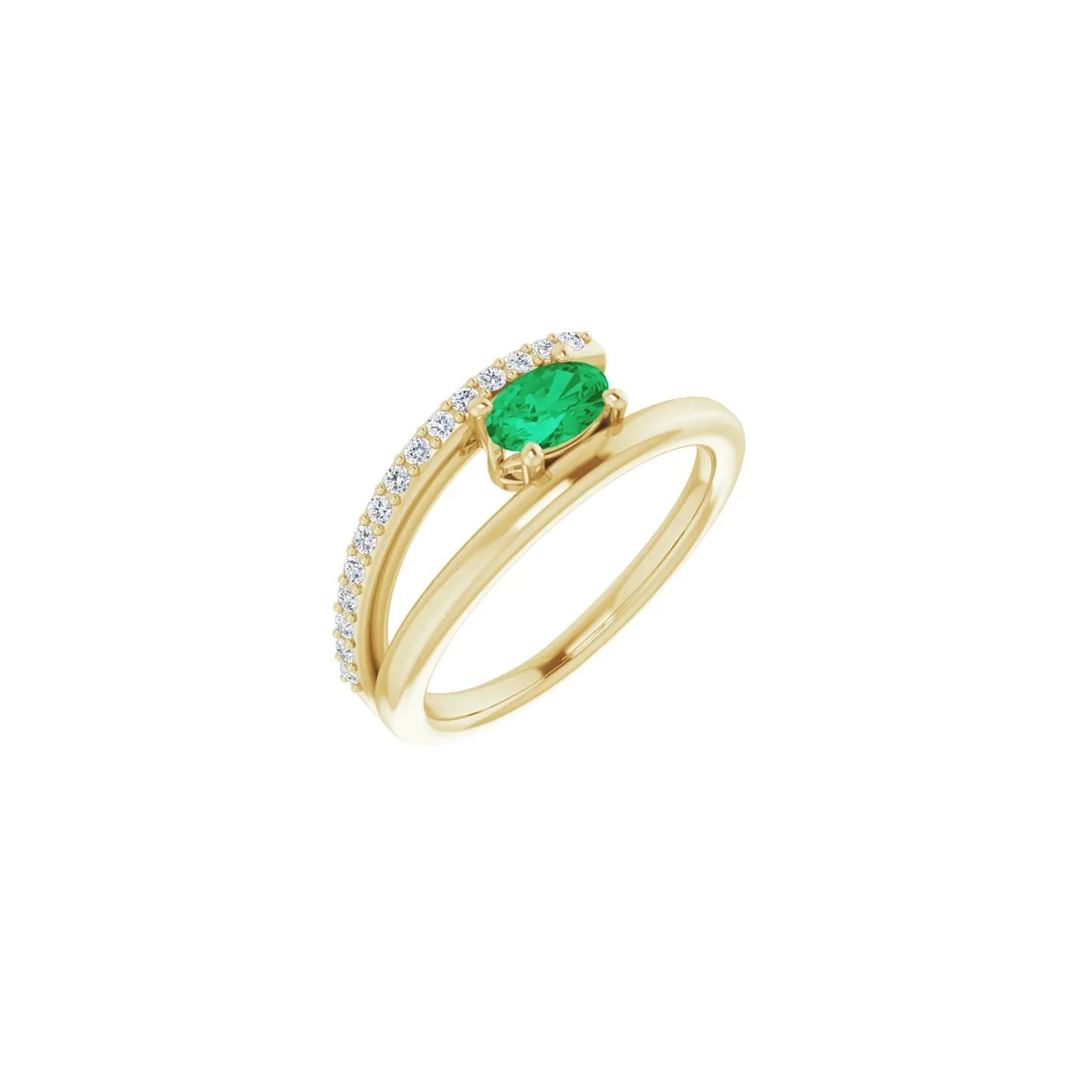 14K Natural Emerald & 1/8 CTW Natural Diamond Ring
