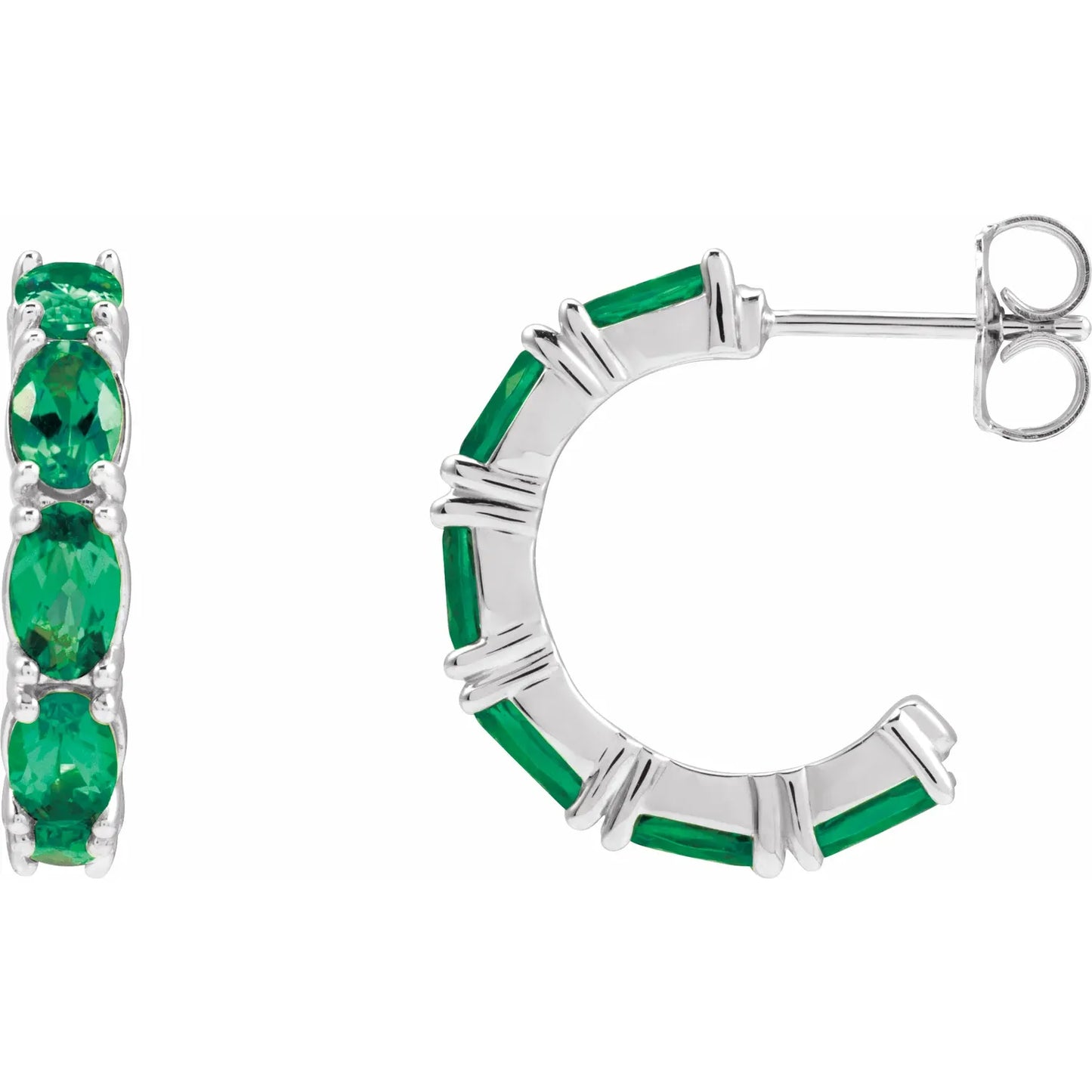 14K Lab-Grown Emerald Hoop Earrings