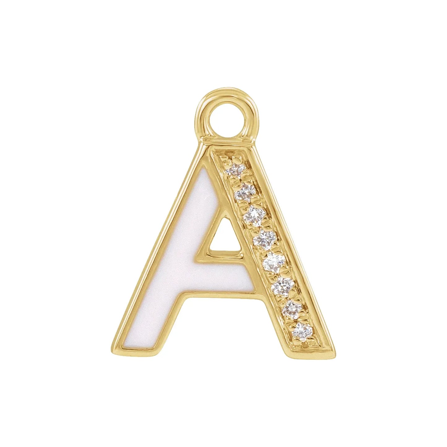14K .025 CTW Natural Diamond Blush Enamel Initial A Dangle