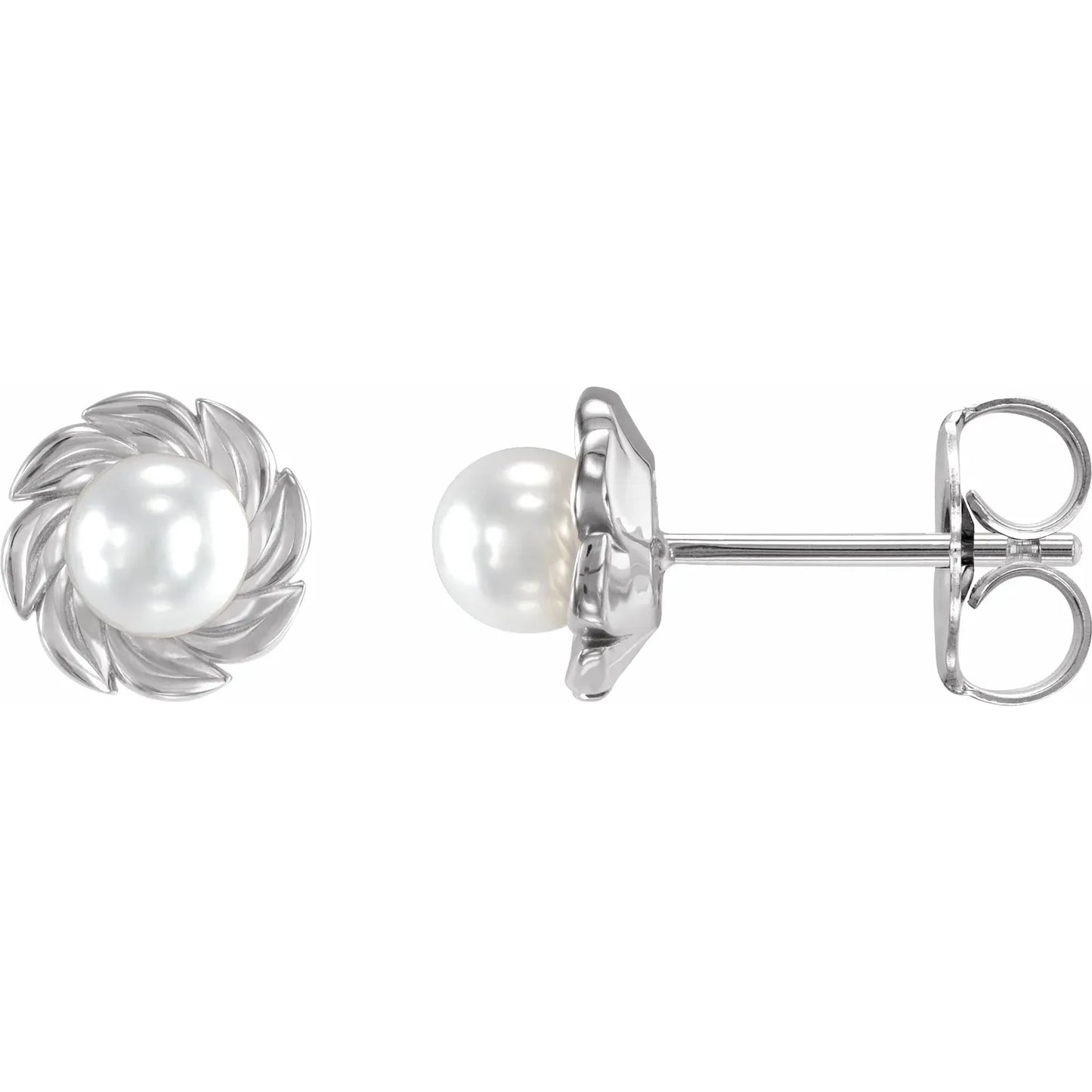 14K Cultured White Akoya Pearl Leaf Earrings