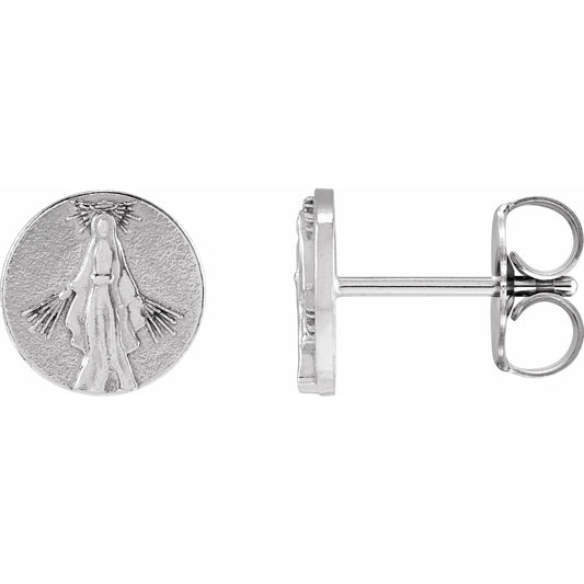 14K Tiny Miraculous Medal Stud Earrings
