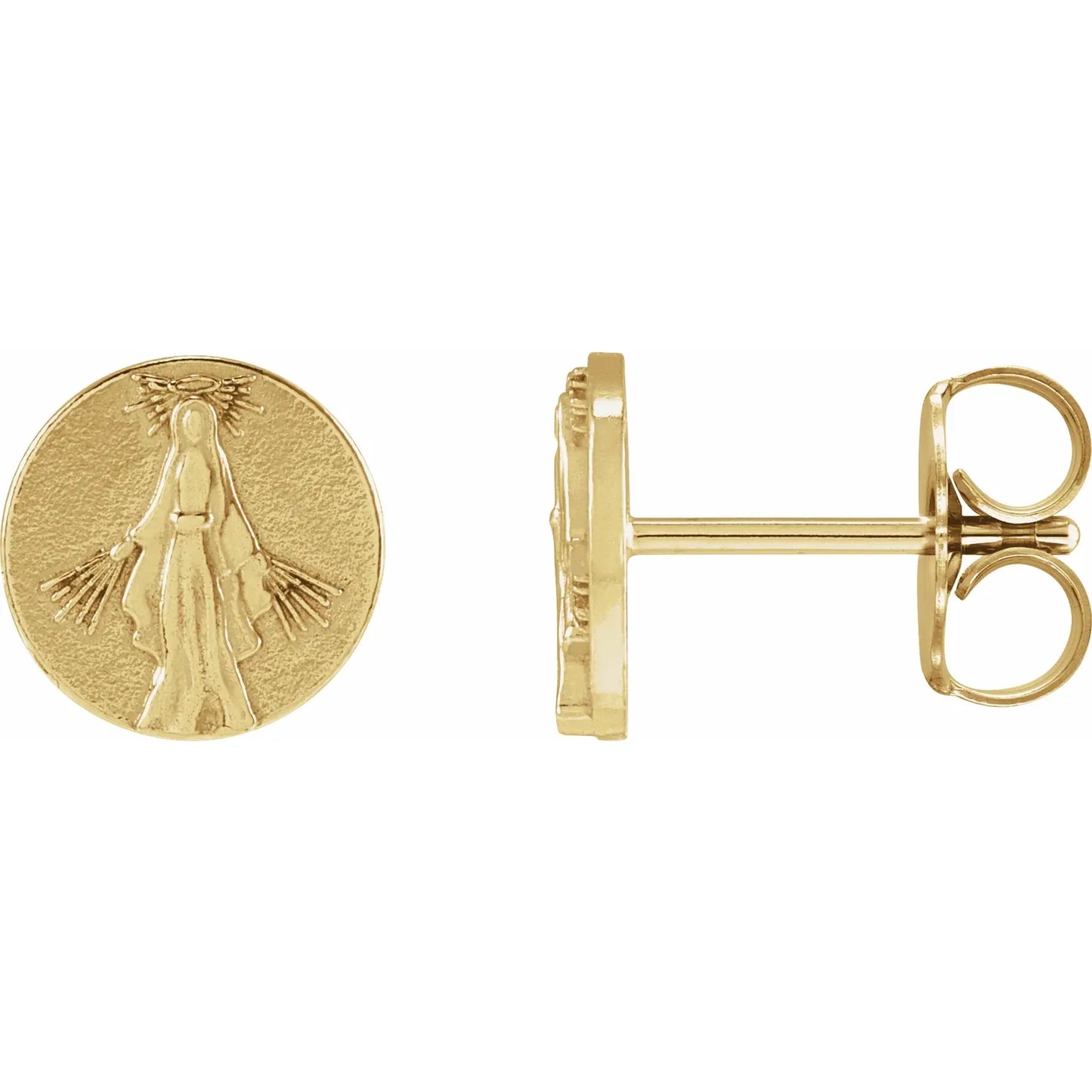 14K Tiny Miraculous Medal Stud Earrings