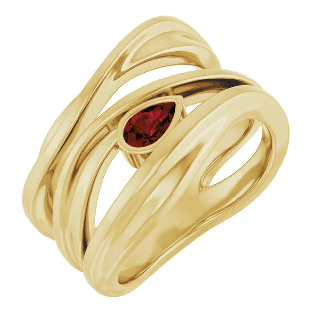 14K Yellow Natural Mozambique Garnet Negative Space Ring