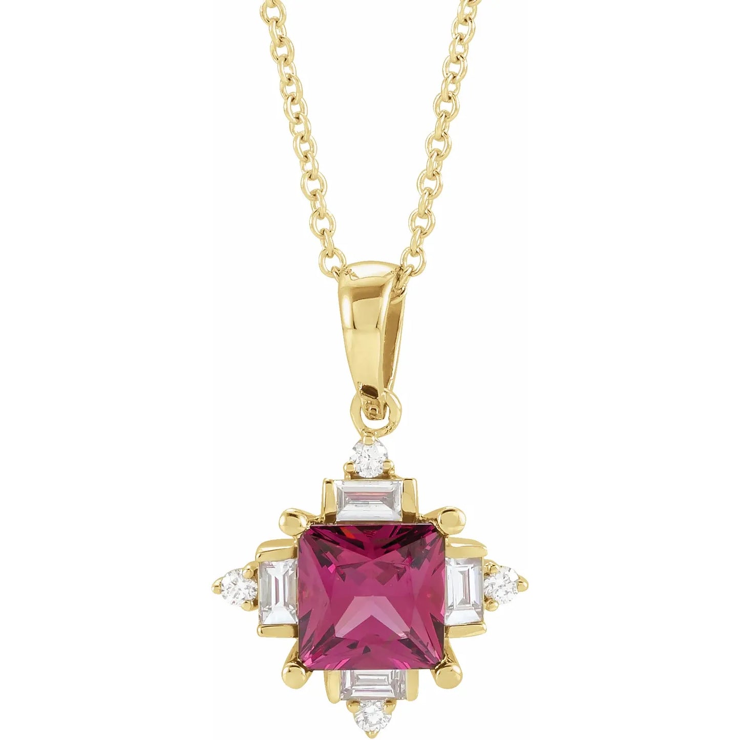 14K Natural Rhodolite Garnet & 1/5 CTW Natural Diamond Geometric Necklace