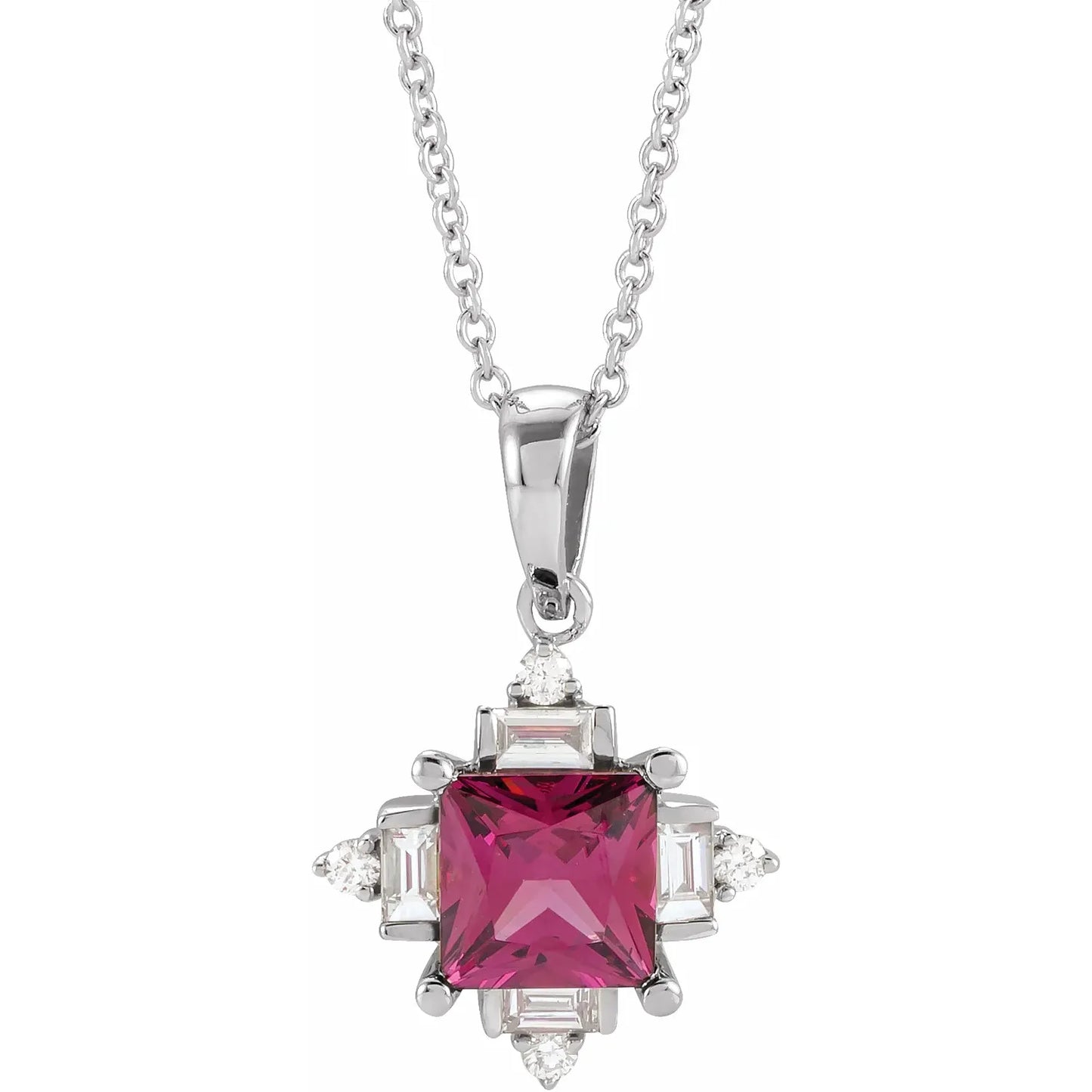 14K Natural Rhodolite Garnet & 1/5 CTW Natural Diamond Geometric Necklace