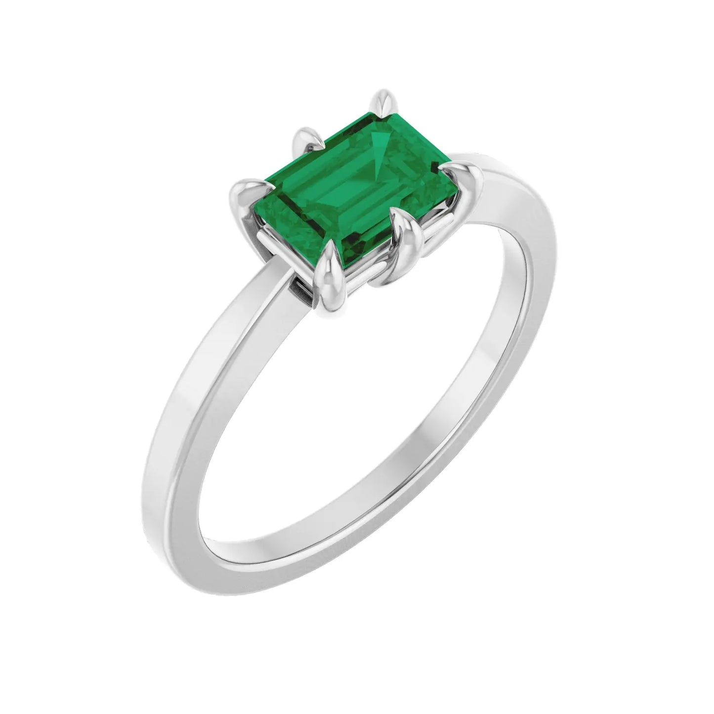 14K Lab-Grown 6-Prong Emerald Ring