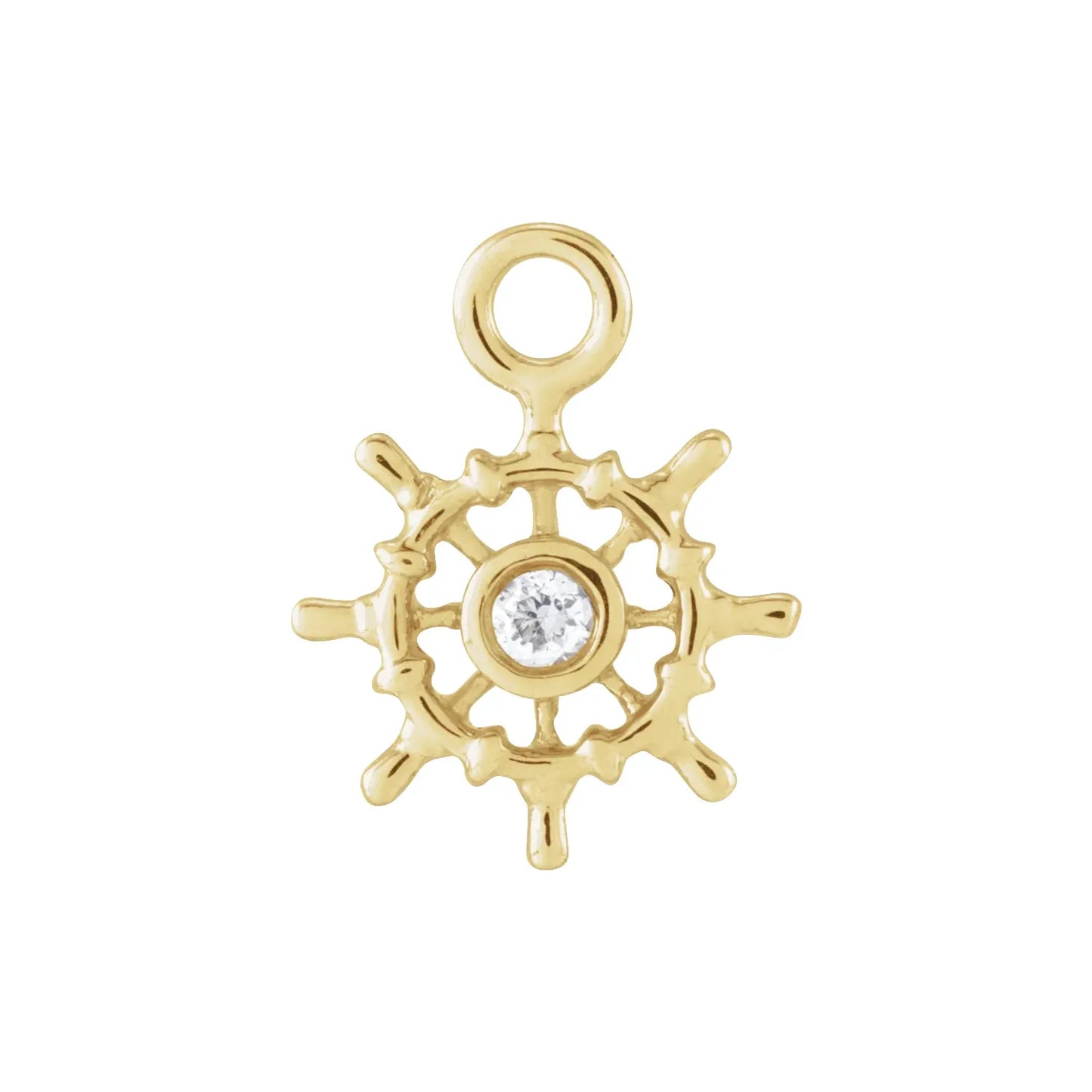 14K .01 CT Natural Diamond Ship Wheel Dangle