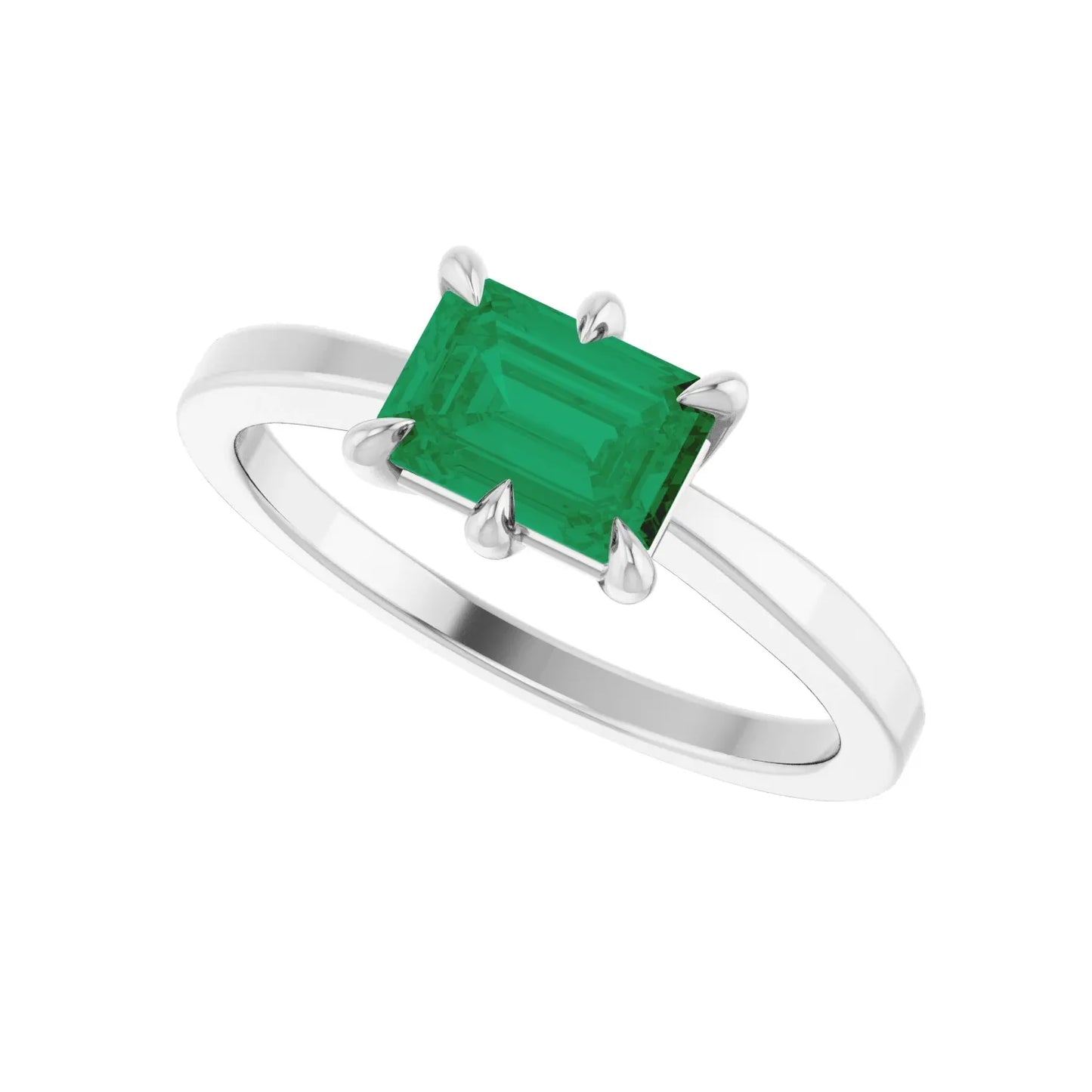 14K Lab-Grown 6-Prong Emerald Ring