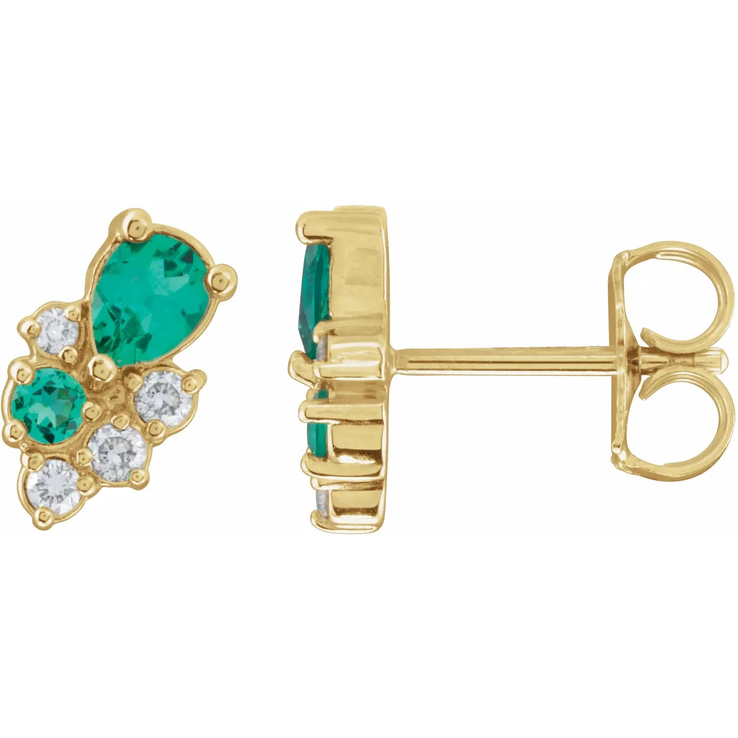 14K Lab-Grown Emerald & 1/10 CTW Lab-Grown Diamond Cluster Earrings