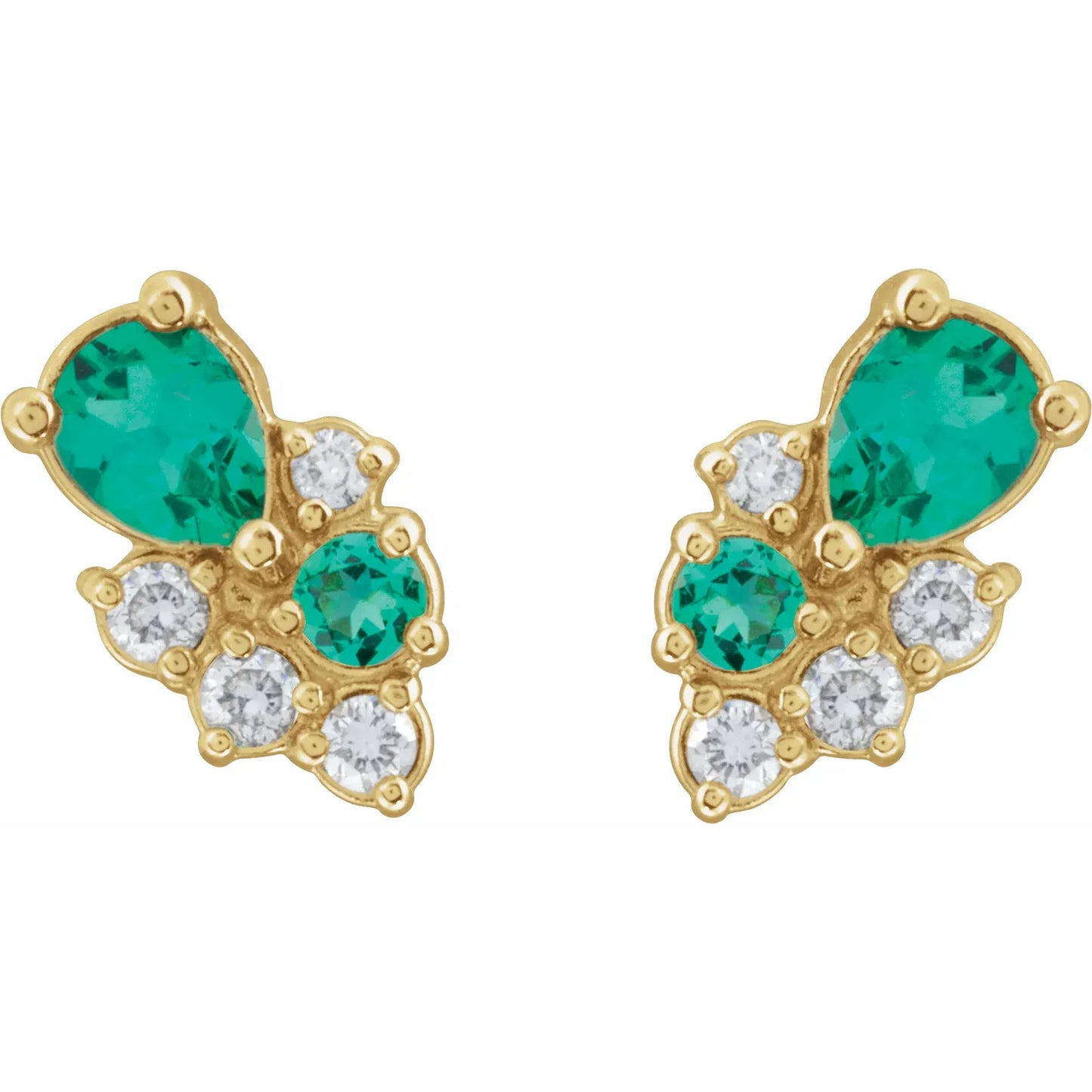 14K Lab-Grown Emerald & 1/10 CTW Lab-Grown Diamond Cluster Earrings