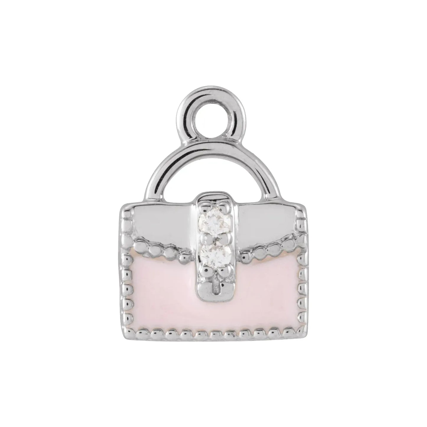 14K .01 CTW Natural Diamond Pink Enamel Purse Dangle