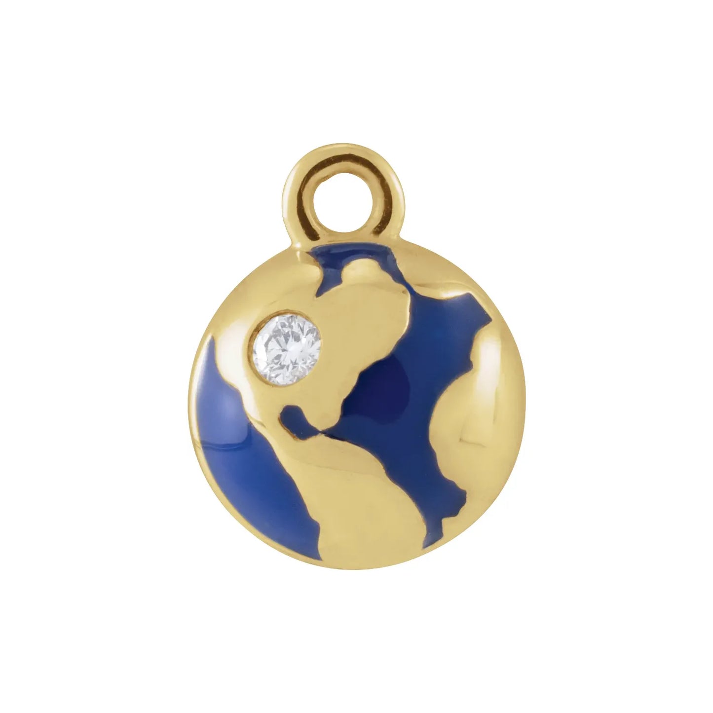 14K .015 CT Natural Diamond Blue Enamel Globe Dangle