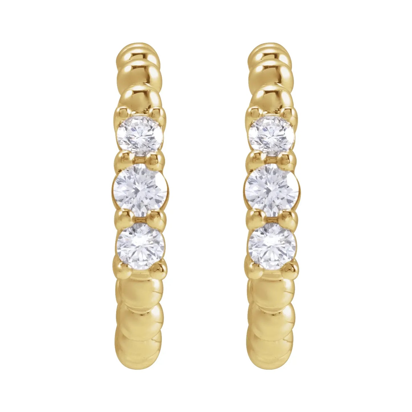 14K 3/8 CTW Natural Diamond Beaded 19.3 mm Hoop Earrings