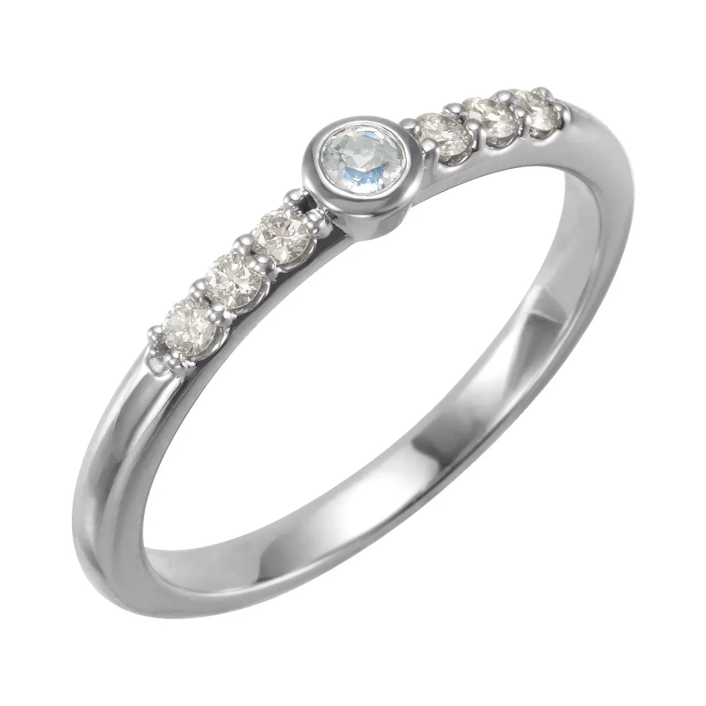 14K Natural Blue Sheen Moonstone & 1/6 CTW Natural Diamond Stackable Ring