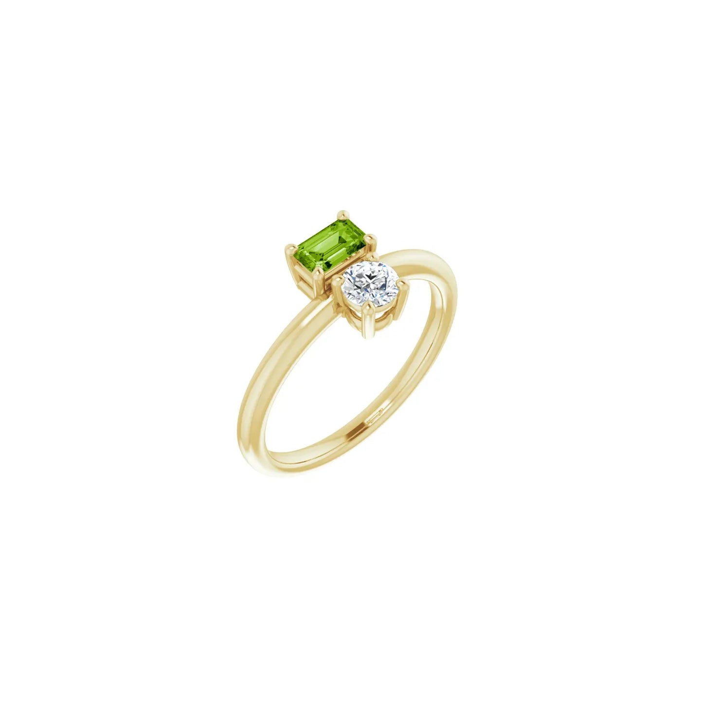 14K Natural Peridot & Natural White Sapphire Ring