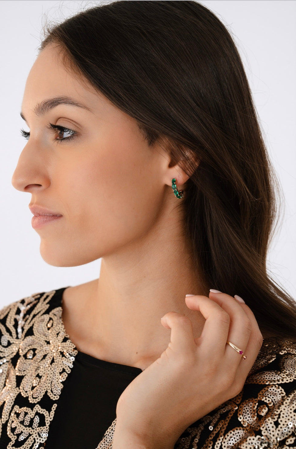 14K Lab-Grown Emerald Hoop Earrings