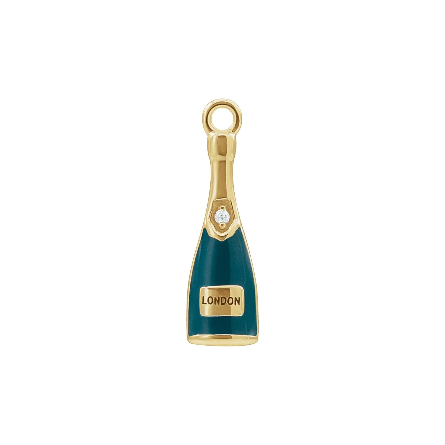 14K .005 CT Natural Diamond Green Enamel Champagne Dangle
