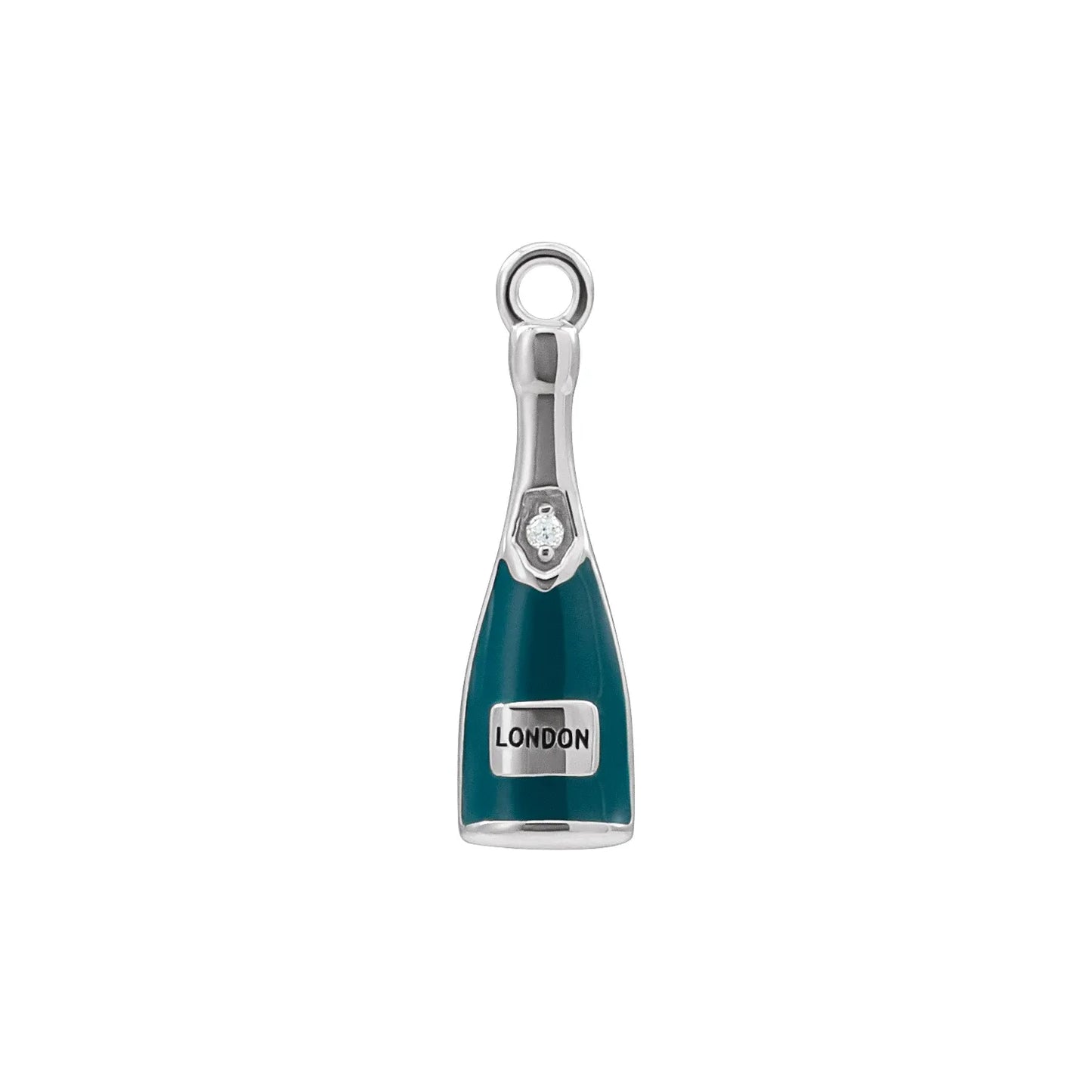 14K .005 CT Natural Diamond Green Enamel Champagne Dangle