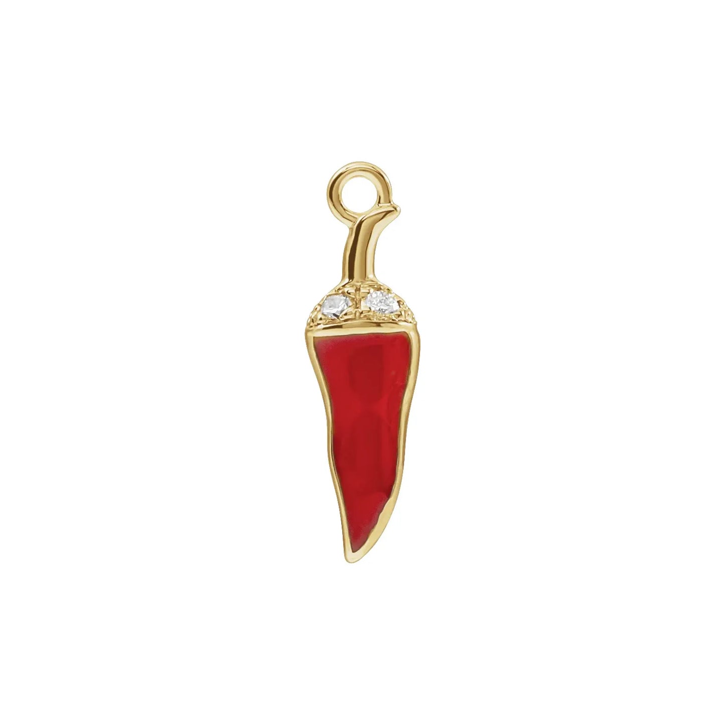 14K .08 CTW Natural Diamond Red Enamel Chili Dangle