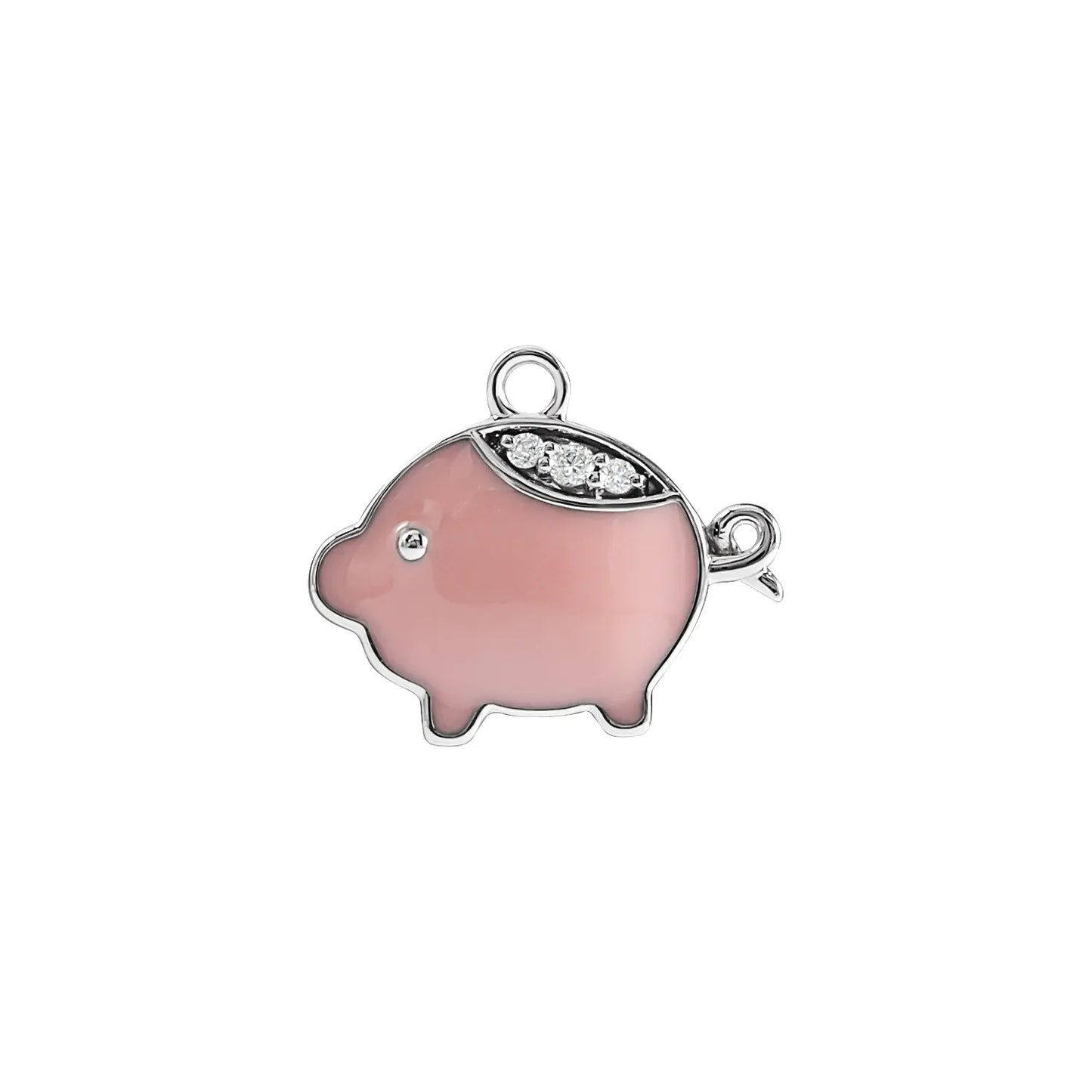 14K .02 CTW Natural Diamond Pink Enamel Pig Dangle