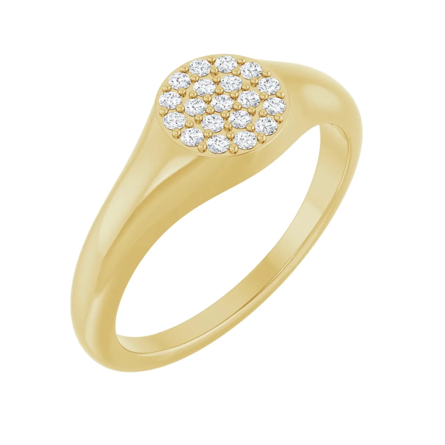 14K 1/8 CTW Natural Diamond Pave Signet Ring