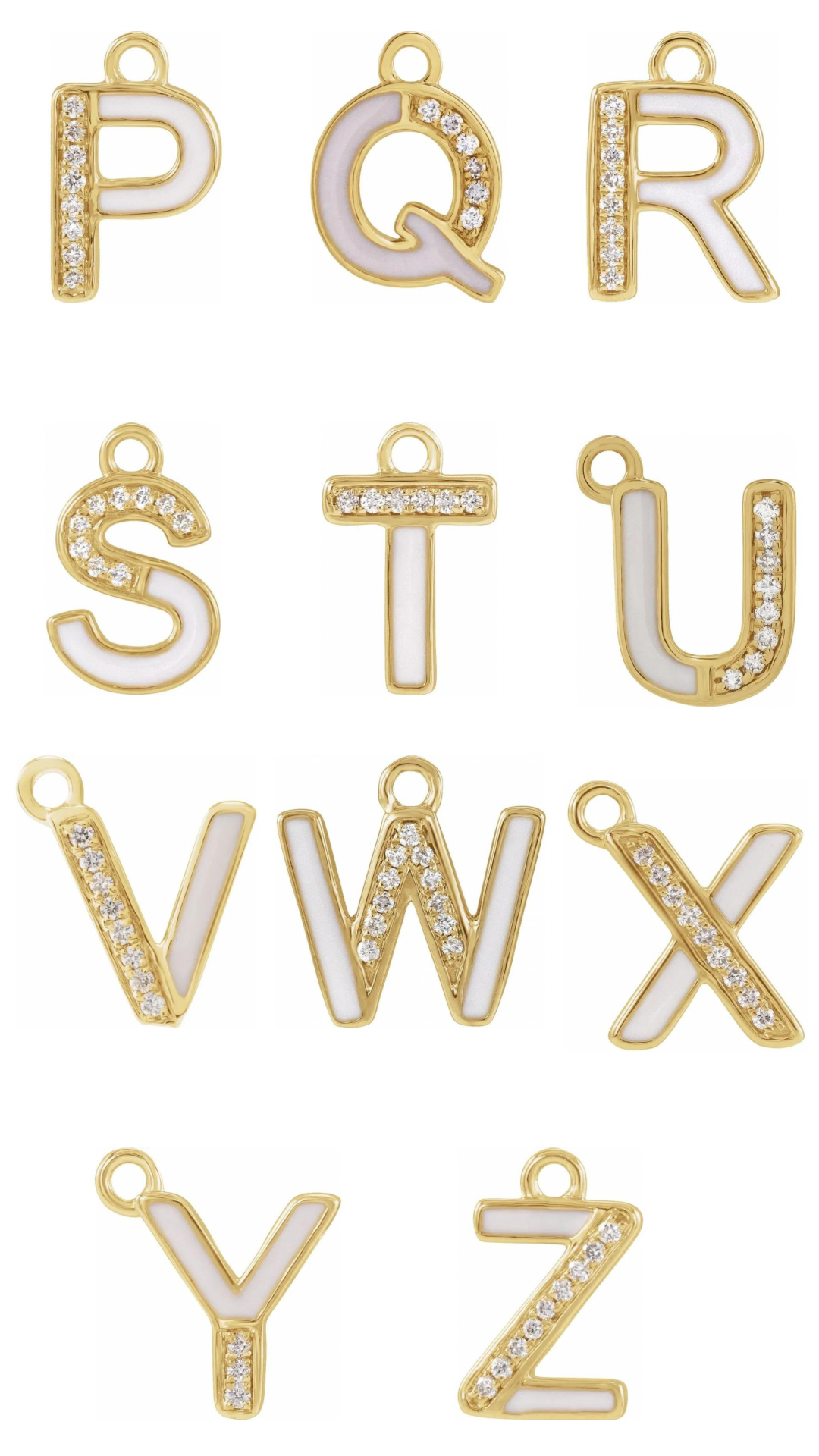 14K .025 CTW Natural Diamond Blush Enamel Initial A Dangle