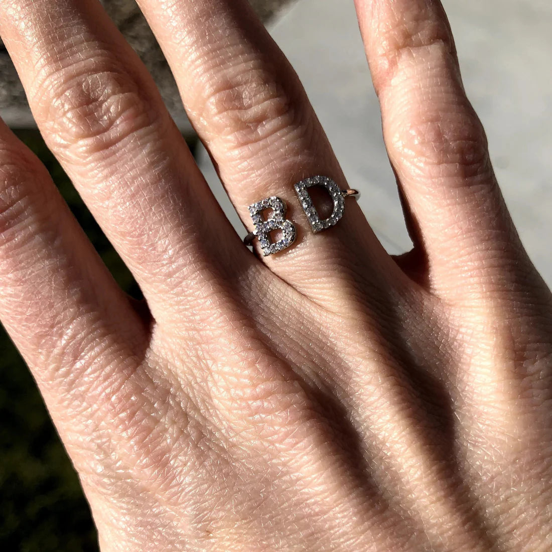 Water Resistant Custom Open Initial Ring