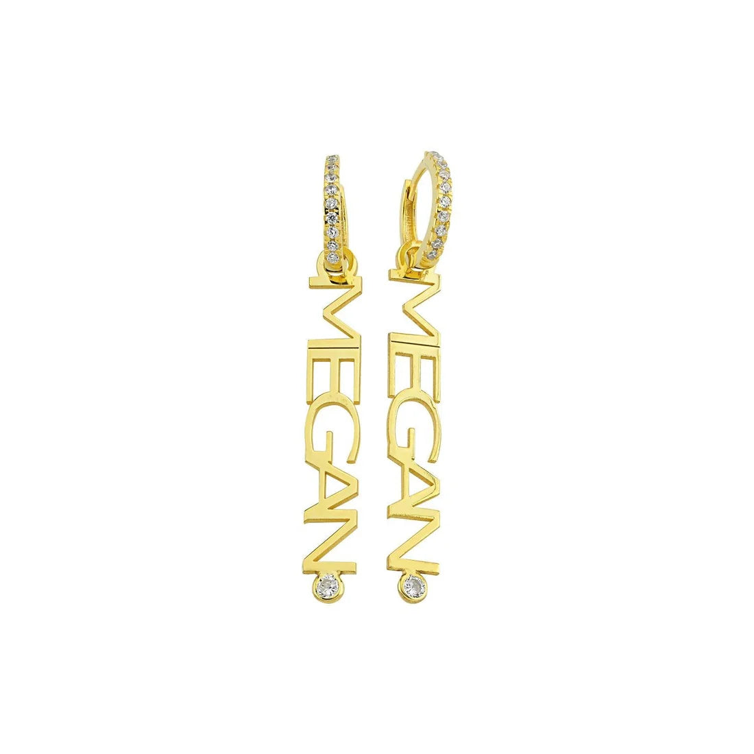 Water Resistant Custom Name Huggie Vertical Earrings