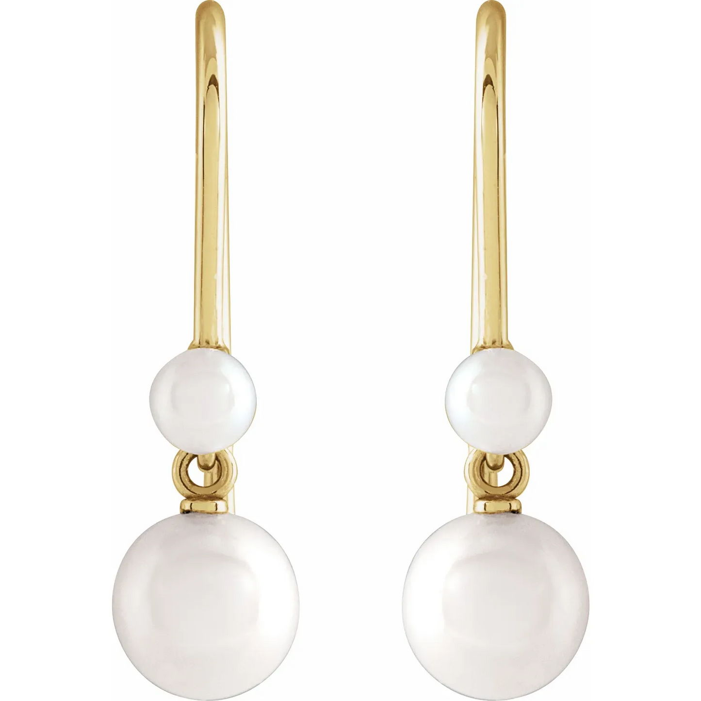 14K Yellow Cultured White Pearl Earrings