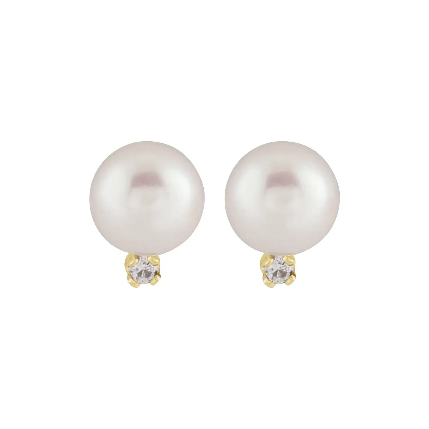 14K Yellow Cultured White Akoya Pearl & .02 CTW Natural Diamond Earrings
