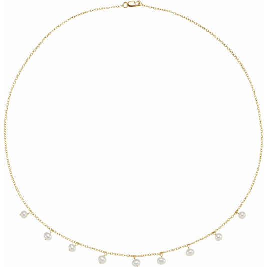 14K Yellow Cultured White Freshwater Pearl 18" Necklace