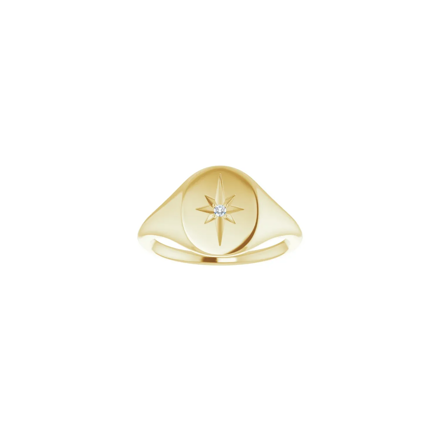 14K Yellow 11x10 mm Oval .02 CTW Natural Diamond Starburst Signet Ring
