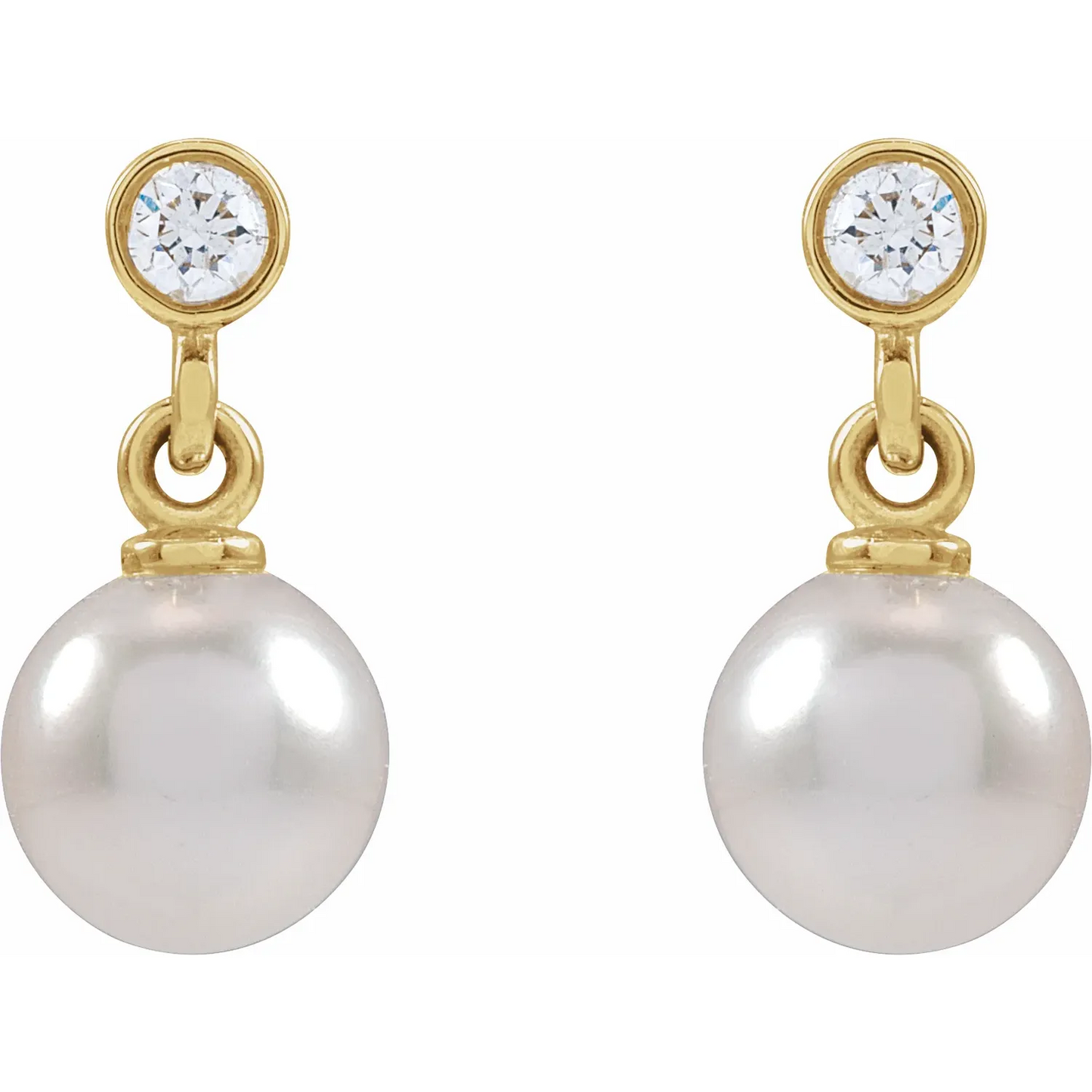 14K Yellow Cultured White Akoya Pearl & .06 CTW Natural Diamond Earrings