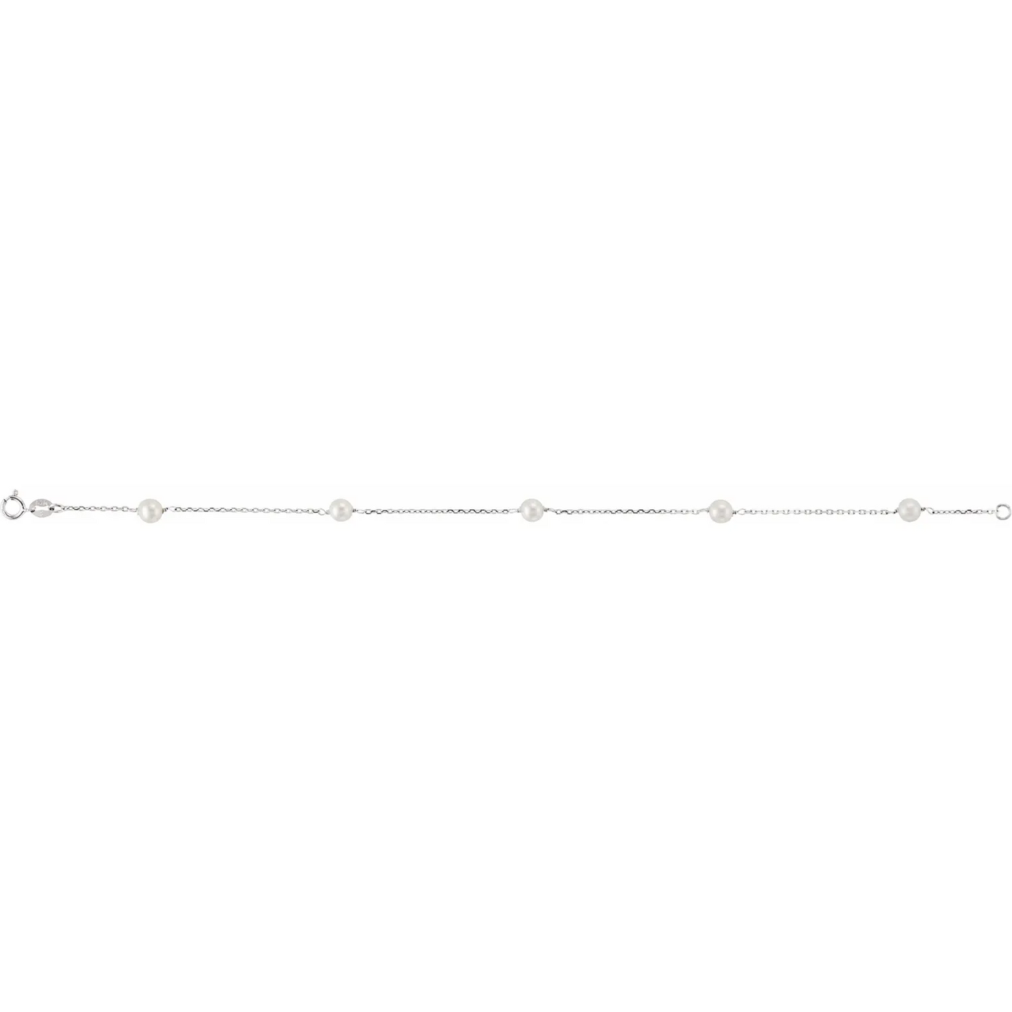 14K Cultured White Freshwater Pearl 5-Station 7" Bracelet