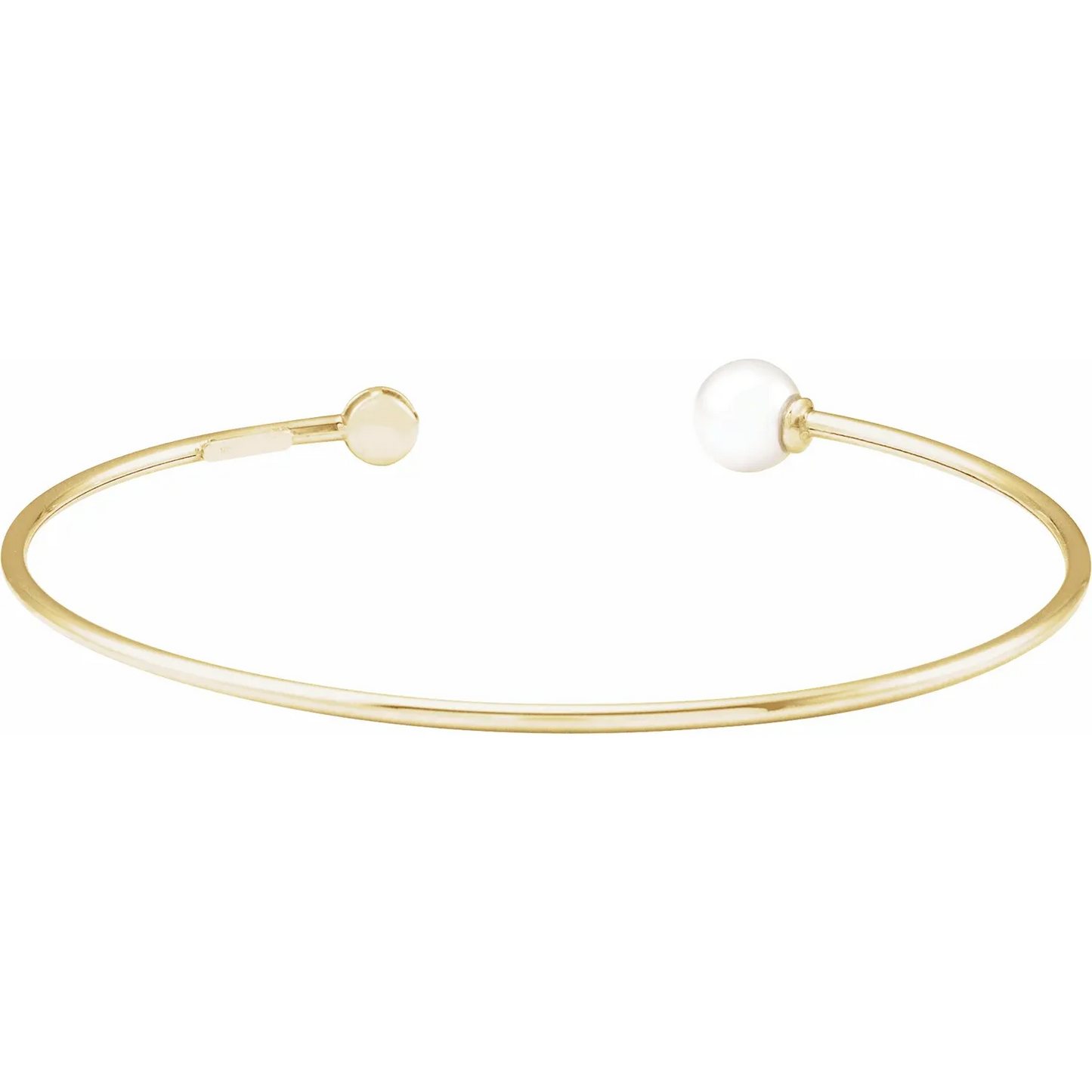 14K Yellow Cultured White Freshwater Pearl & .03 CT Natural Diamond Cuff 7" Bracelet