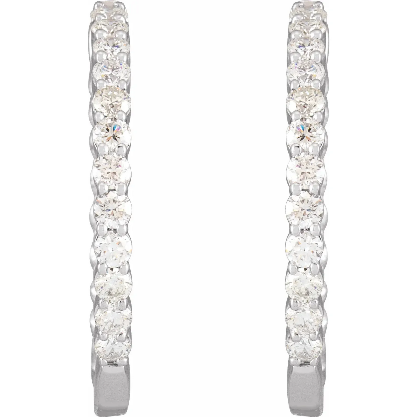 14K White 3 CTW Diamond Inside-Outside Hinged 30 mm Hoop Earrings