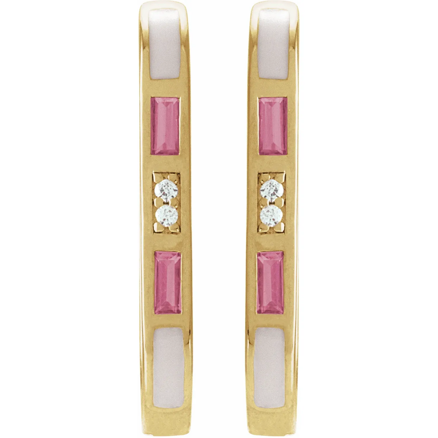 14K Yellow Natural Pink Tourmaline & .02 CTW Natural Diamond 19.6 mm Hoop Earrin