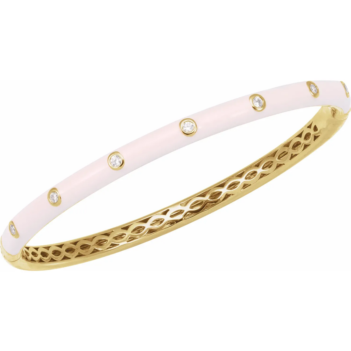 14K Yellow 1/5 CTW Natural Diamond & Pink Enamel 7" Bangle Bracelet