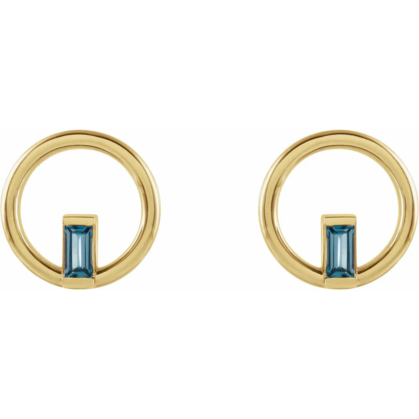 14K Yellow Natural London Blue Topaz Circle Earrings