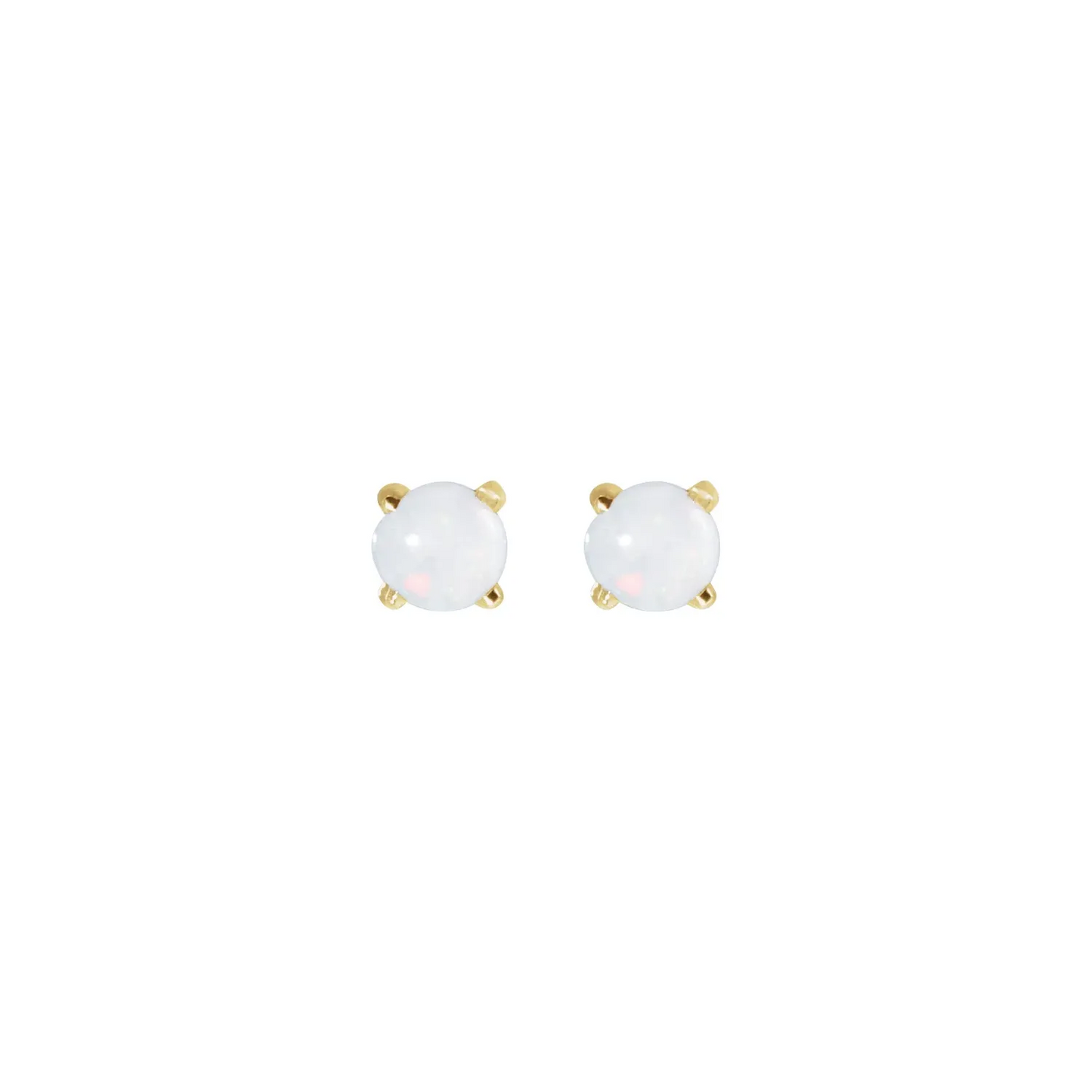 14K Yellow Cabochon Natural White Opal Press Fit Back Stud Earring