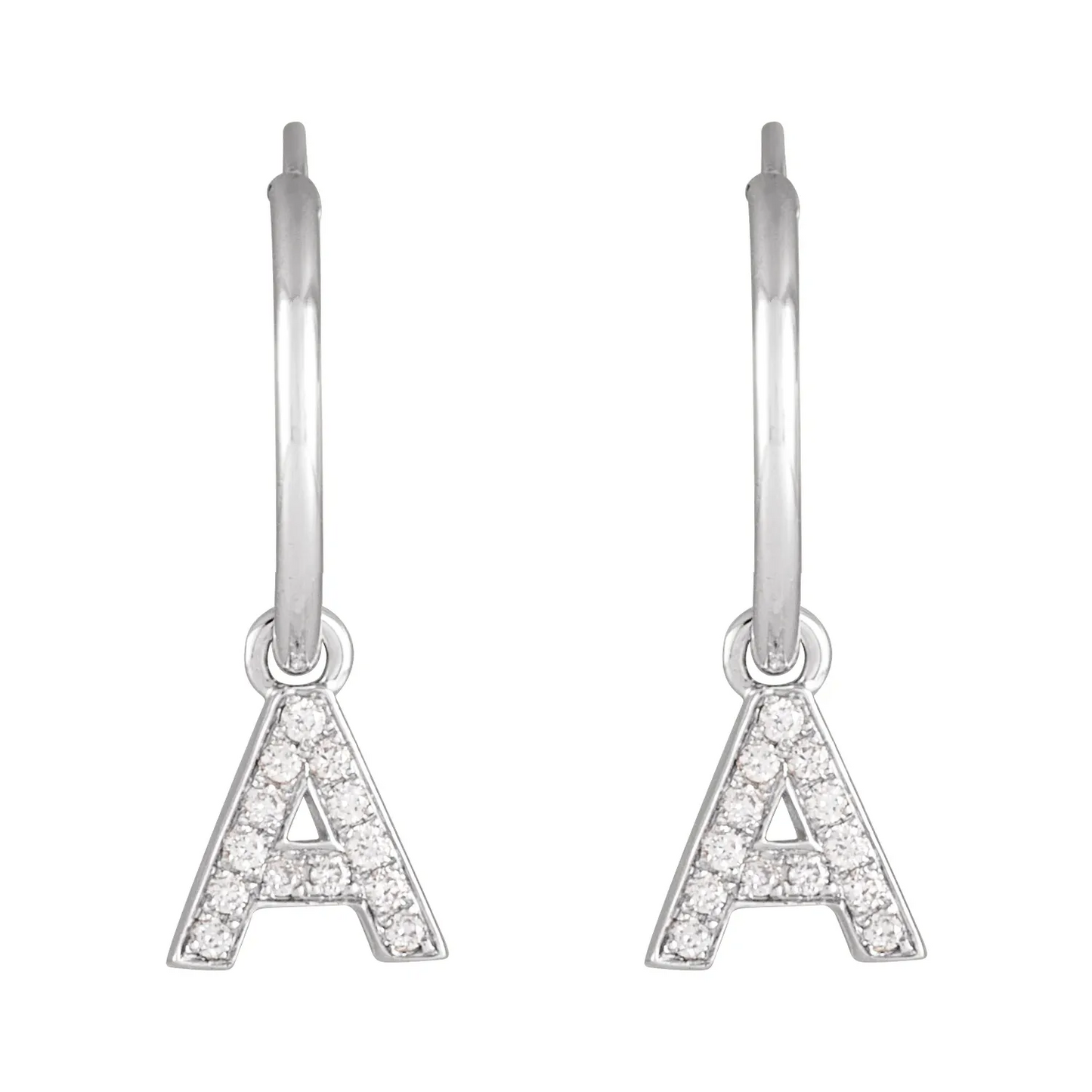 14K White .05 CTW Natural Diamond Single Initial A Hoop Earring