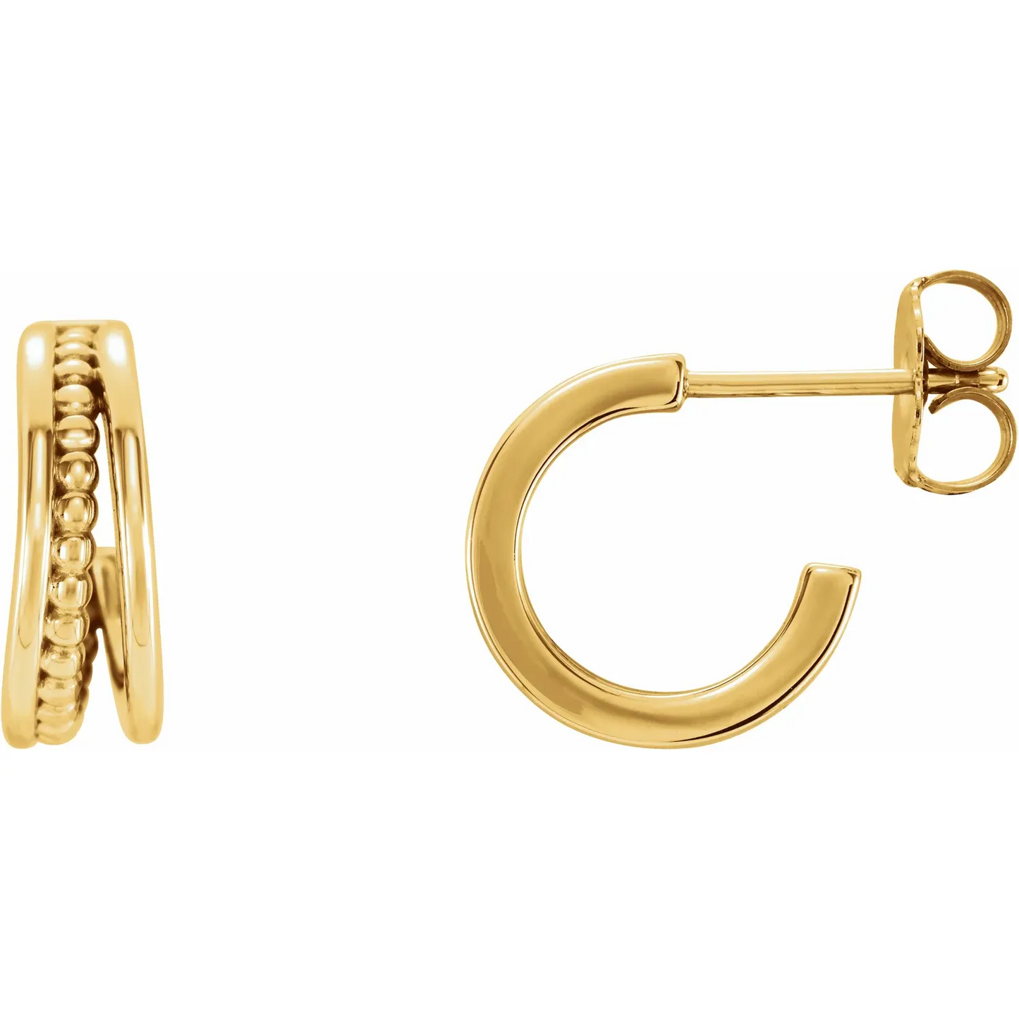 14K Beaded 11.8 mm Hoop Earrings
