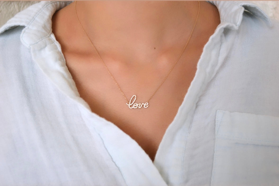 14K Yellow 1/6 CTW Natural Diamond Love 18" Necklace