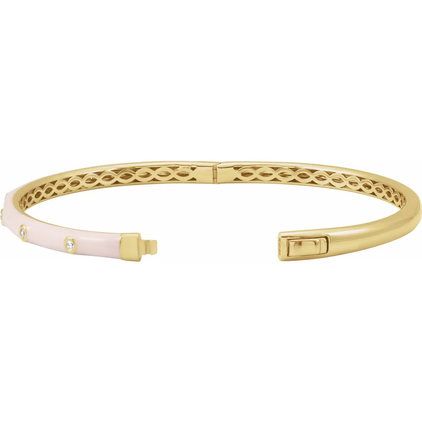 14K Yellow 1/5 CTW Natural Diamond & Pink Enamel 7" Bangle Bracelet