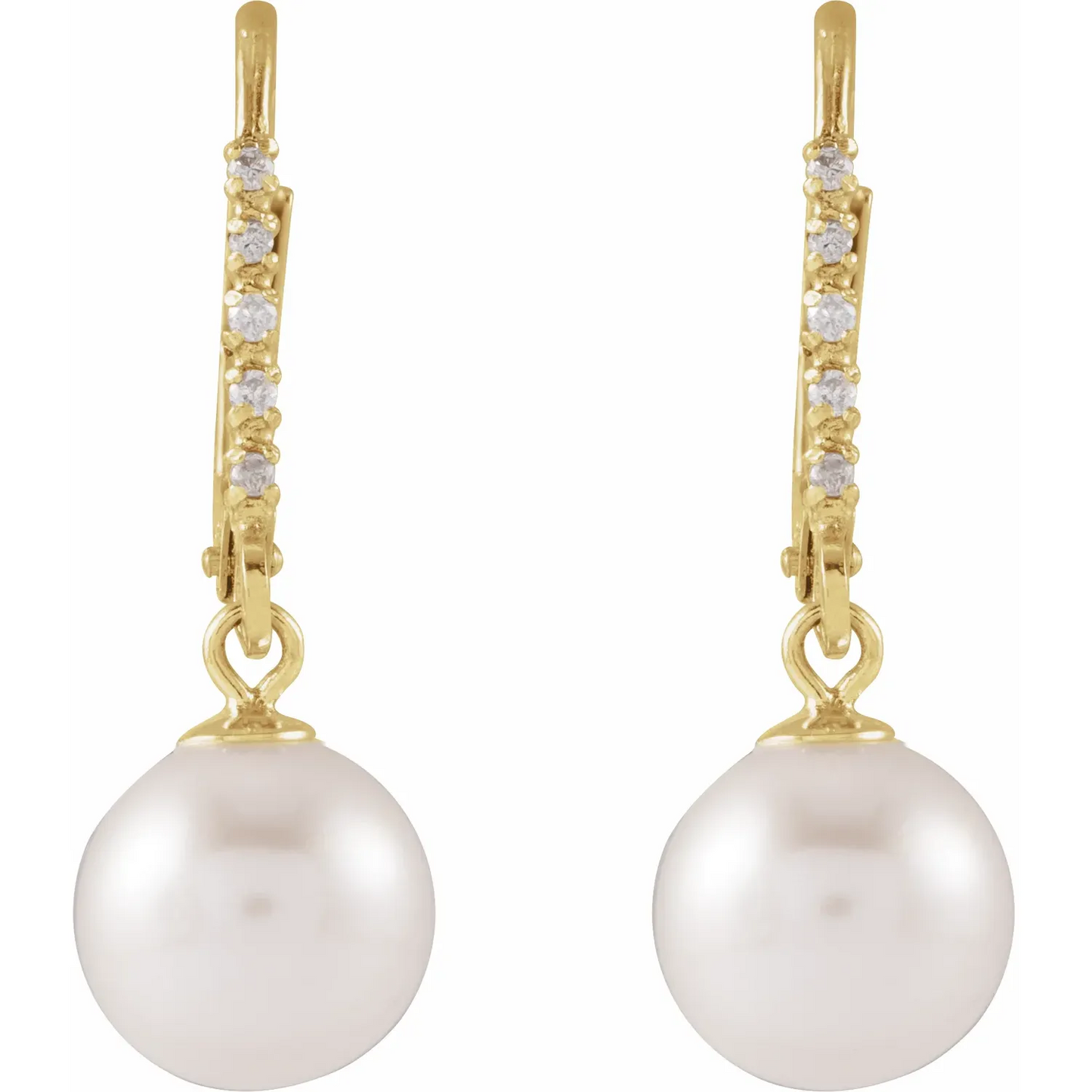 14K Yellow Cultured White Freshwater Pearl & .05 CTW Natural Diamond Lever Back