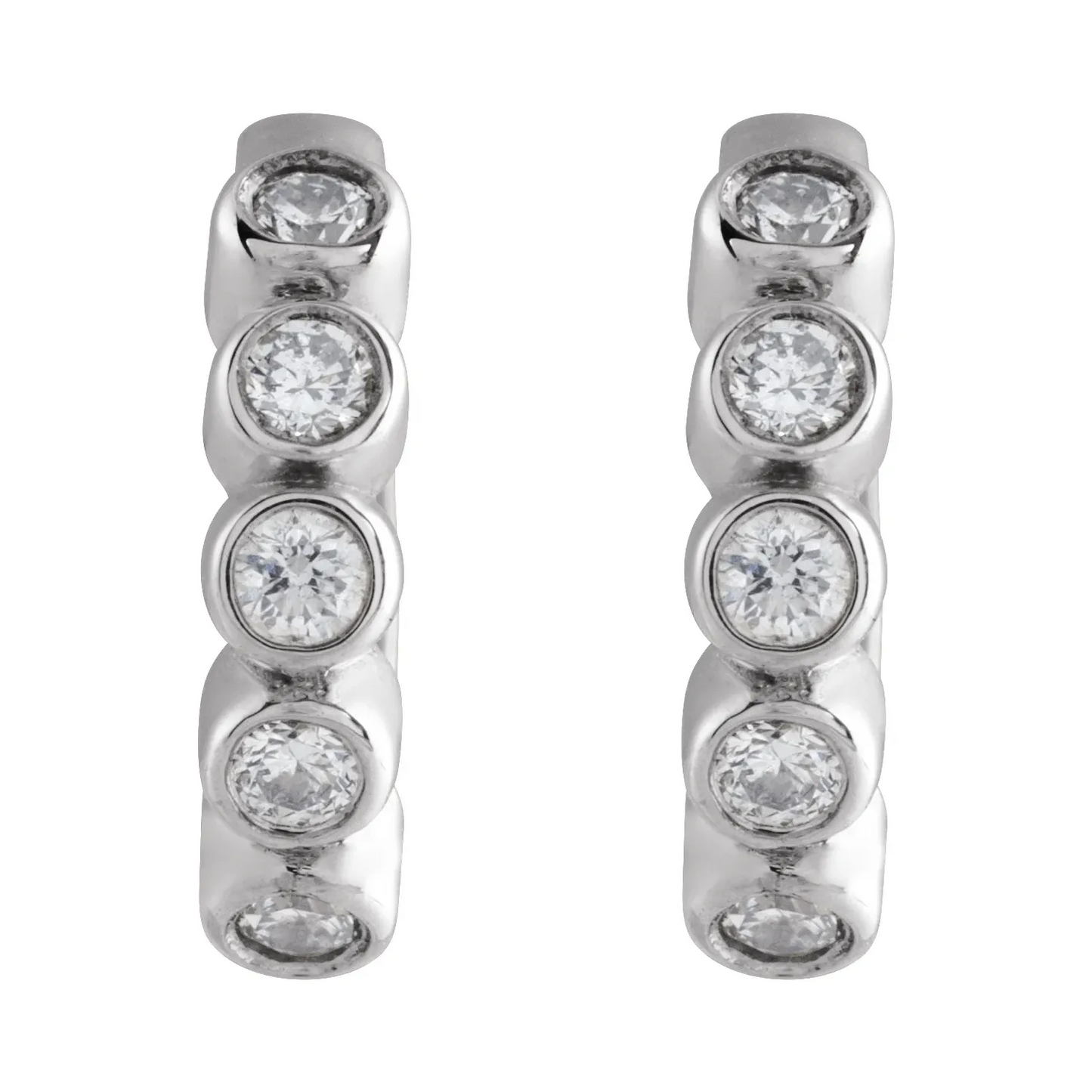 14K 1/8 CTW Natural Diamond 10.25 mm Hinged Hoop Earrings