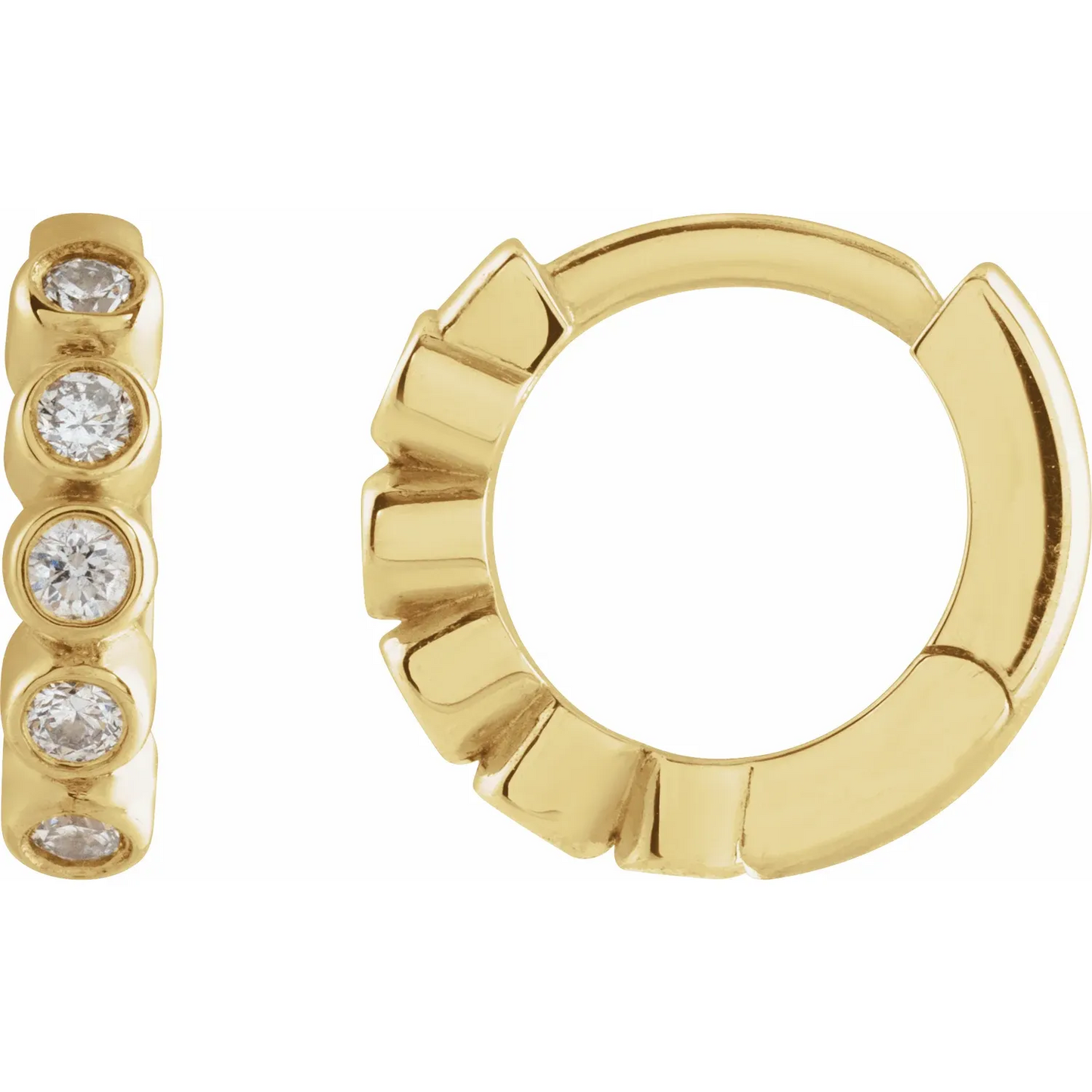 14K 1/8 CTW Natural Diamond 10.25 mm Hinged Hoop Earrings